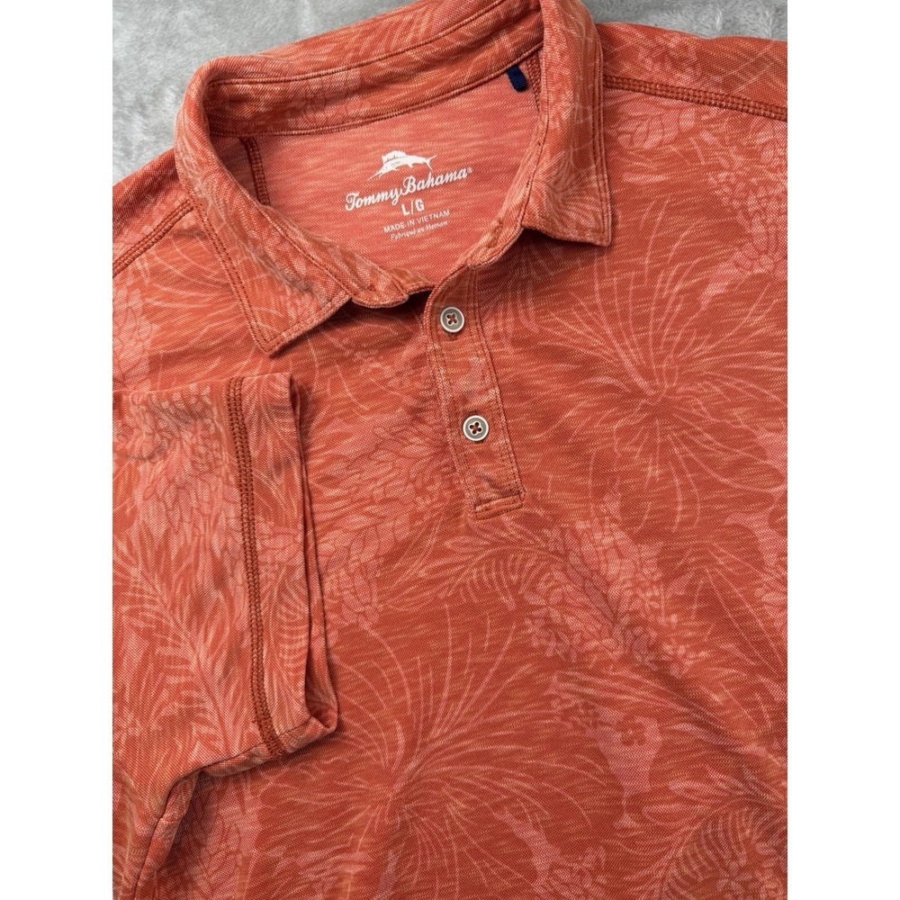 Tommy Bahama Golf Polo Tropical Aloha Hawaiian Orange Large‎